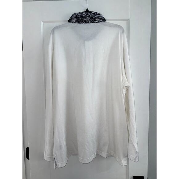 Lands' End Long Sleeve Polo Men’s 2XL White w/Floral Collar - Picture 6 of 8